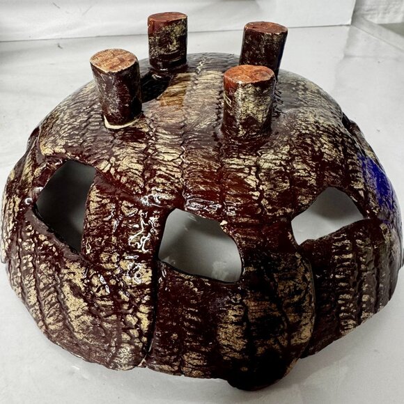 Art Studio Basket Weave Glazed Pottery Bowl 4 Footed Round Brown White READ - Picture 14 of 16